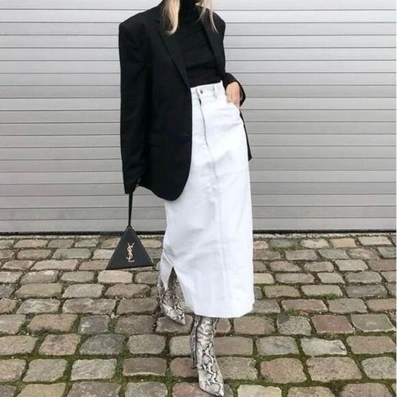 Joe's Jeans Raw Hem Denim Skirt Size 26 White Below Knee Midi Casual *flaw - Picture 2 of 14